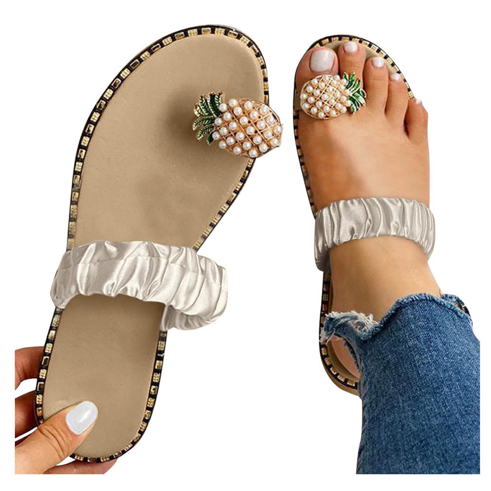 Womens Rhinestone Flip Flops Slip On Trendy Comfortable Glitter