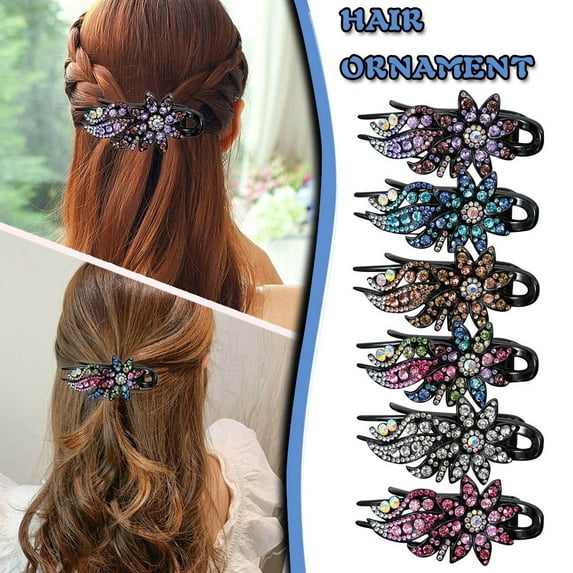 Womens Rhinestone Floral Hair Clip with Flexible Grip Durable Dovetail Design for Styling