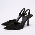 thumbnail image 1 of Womens Rhinestone Flower Stiletto Heels Closed Toe Sling Back Sling Back Wedding Shoes Sandals, 1 of 3