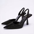 thumbnail image 1 of Womens Rhinestone Flower Stiletto Heels Closed Toe Sling Back Sling Back Wedding Shoes Sandals, 1 of 6