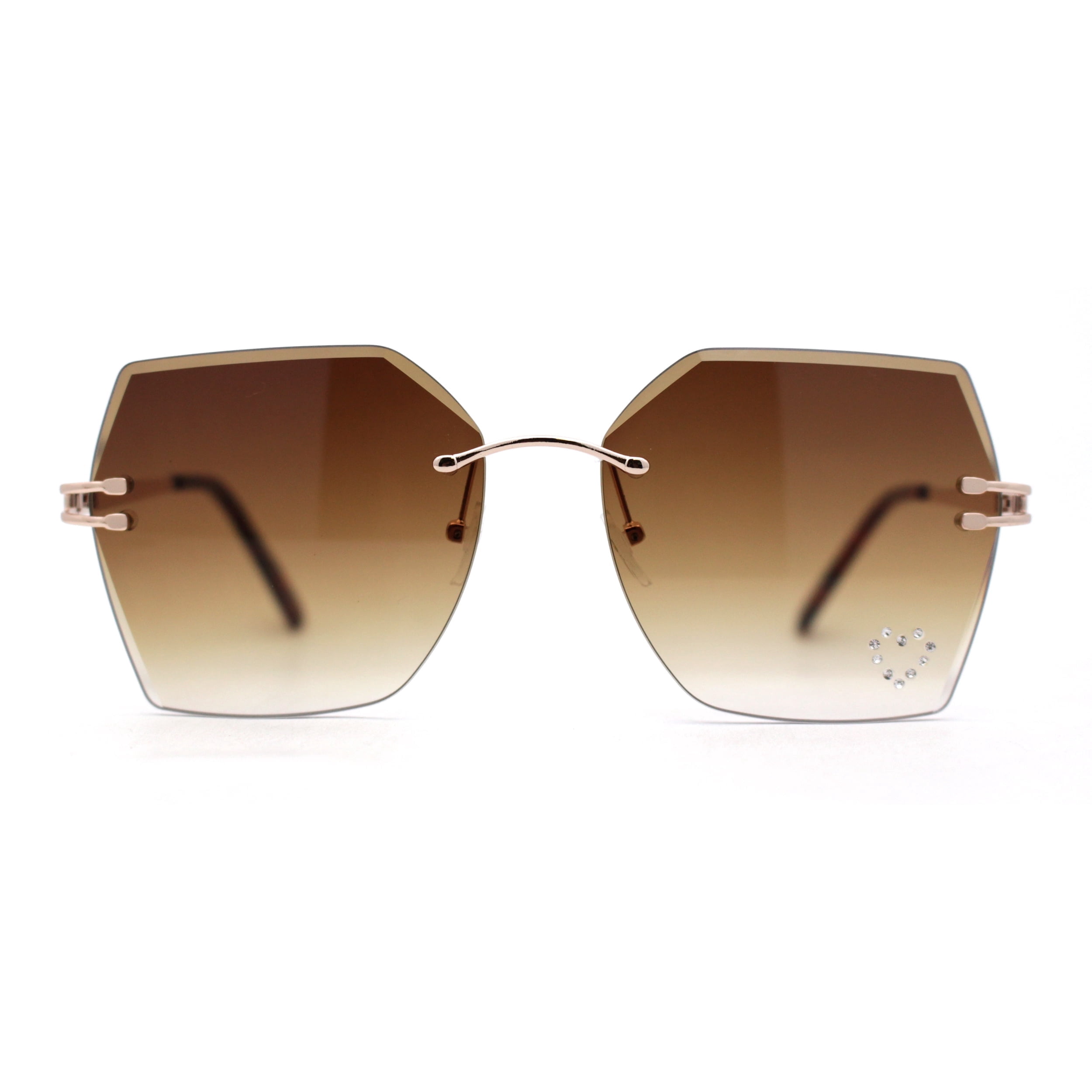 Womens Oversized Frameless Sunglasses with Rhinestone Heart  display picture 2