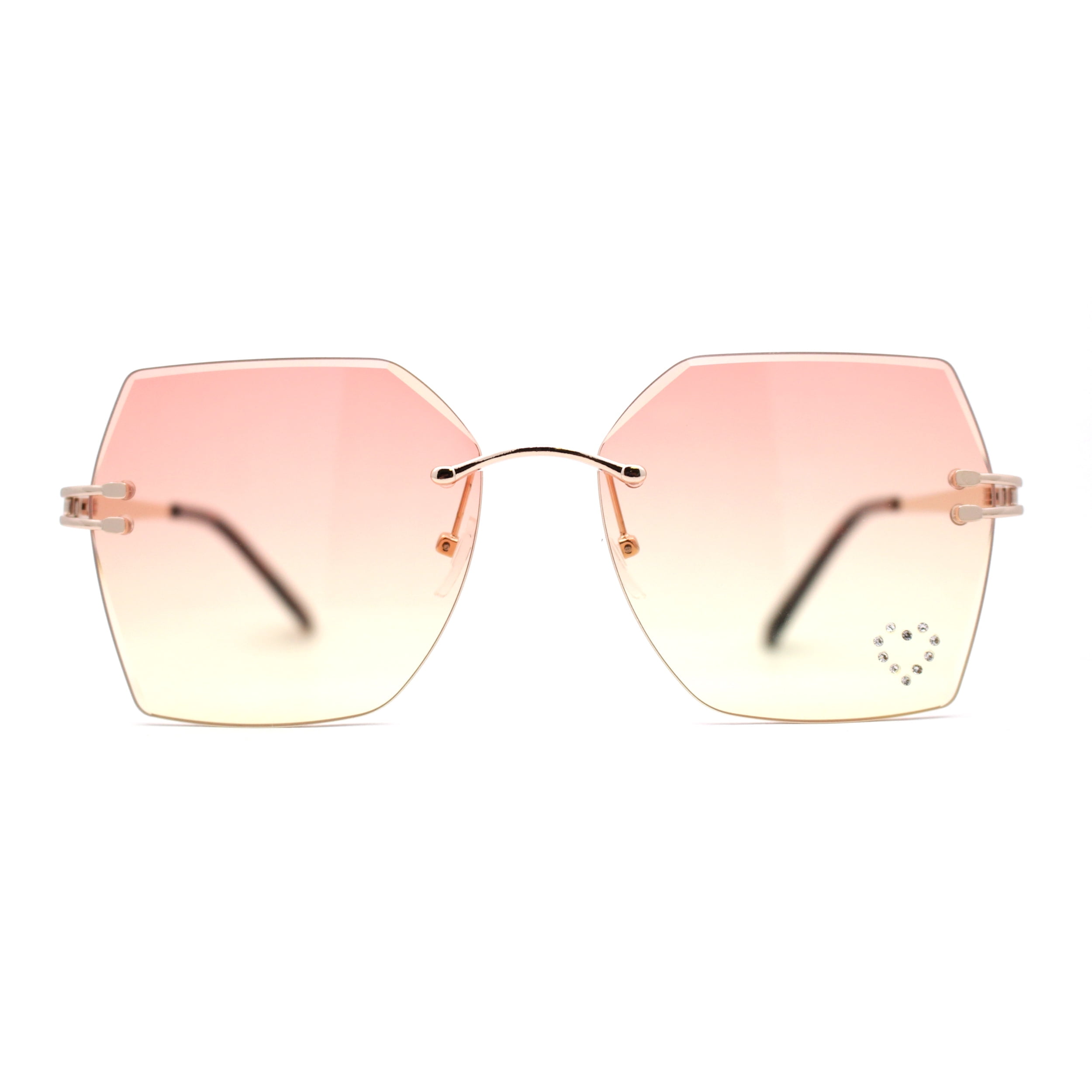 Womens Rhinestone Heart Lens Bling Rimless Butterfly Chic