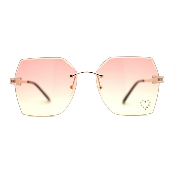 Womens Rhinestone Heart Lens Bling Rimless Butterfly Chic Sunglasses Gold Orange Yellow