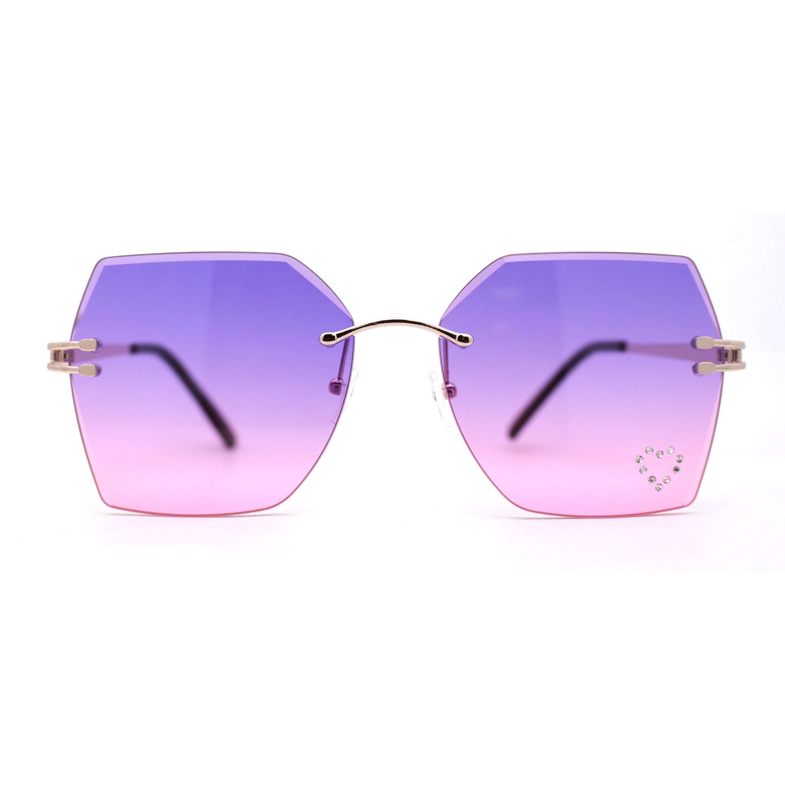Womens Rhinestone Heart Lens Bling Rimless Butterfly Chic