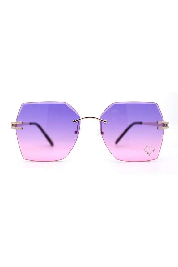 Womens Rhinestone Heart Lens Bling Rimless Butterfly Chic Sunglasses Gold Purple Pink