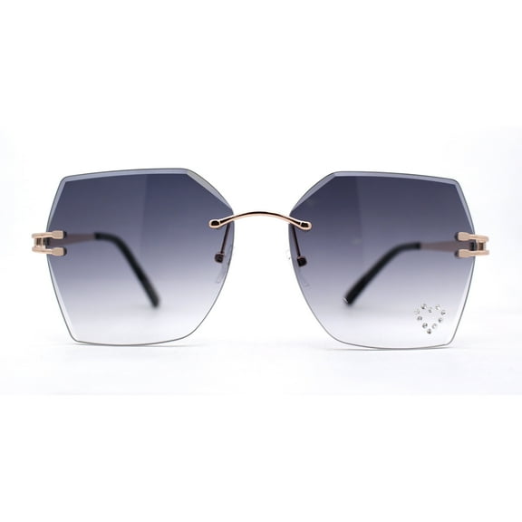 Womens Rhinestone Heart Lens Bling Rimless Butterfly Chic Sunglasses Gold Smoke