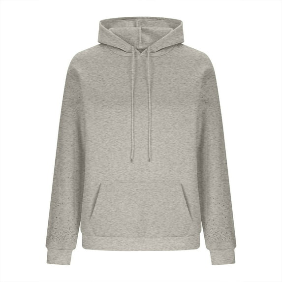 Womens Rhinestone Hoodies, Long Sleeve Pullover for Women Fall Fashion Solid Color Hooded Crewneck Sweatshirts with Pockets