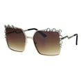 thumbnail image 1 of Womens Rhinestone Iced Out Rectangular Butterfly Metal Rim Sunglasses Gold Brown, 1 of 4