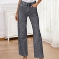 thumbnail image 1 of Womens Rhinestone Jeans Baggy Y2K Straight Wide Leg Sparkly Glitter Denim Pants (Dark Gray S), 1 of 4