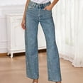 thumbnail image 1 of Womens Rhinestone Jeans Baggy Y2K Straight Wide Leg Sparkly Glitter Denim Pants (Light Blue XL), 1 of 4