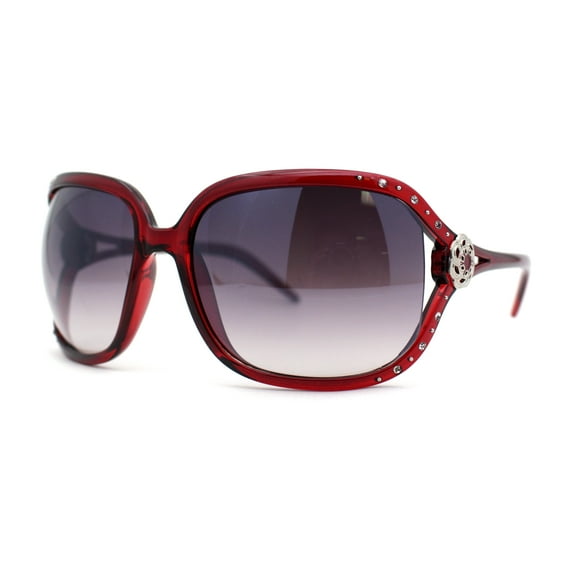 Womens Rhinestone Jewel Hinge Exposed Lens Butterfly Designer Sunglasses Red Smoke