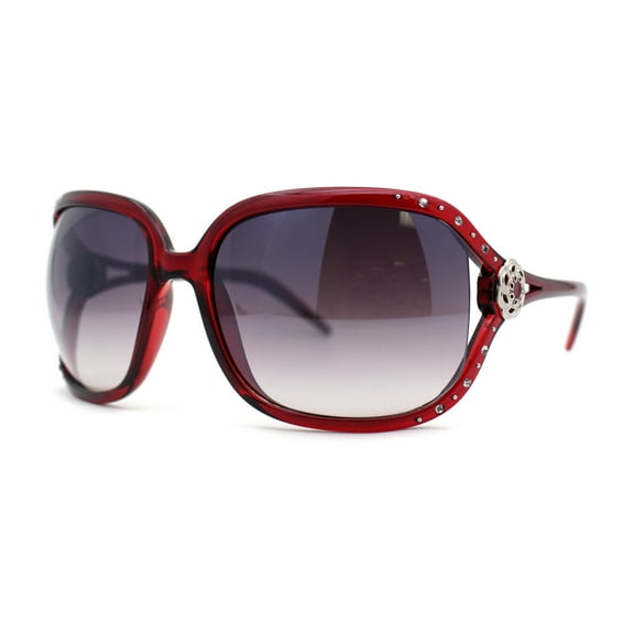 Womens Rhinestone Jewel Hinge Exposed Lens Butterfly Designer Sunglasses Red Smoke
