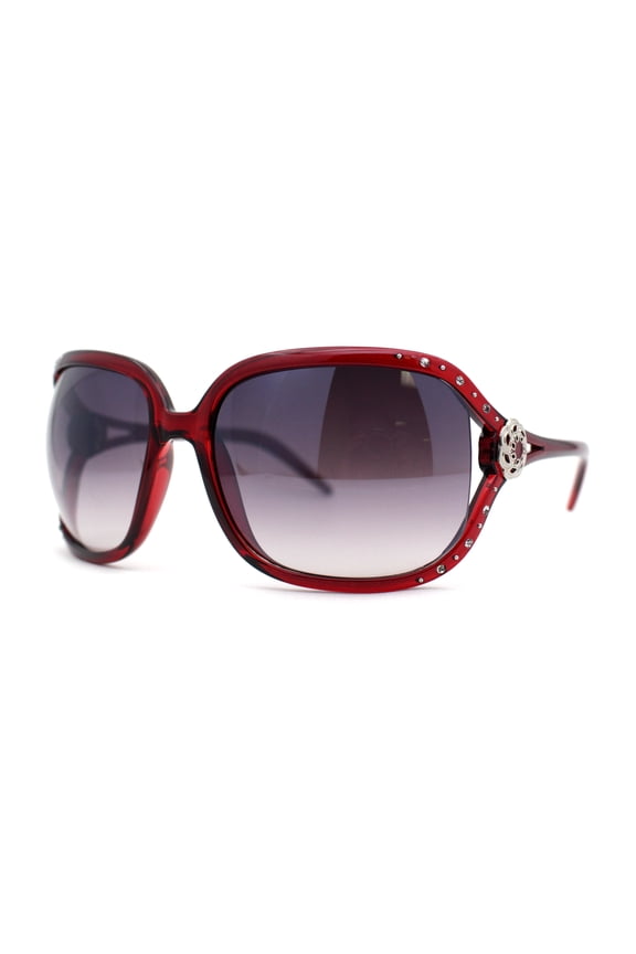 Womens Rhinestone Jewel Hinge Exposed Lens Butterfly Designer Sunglasses Red Smoke