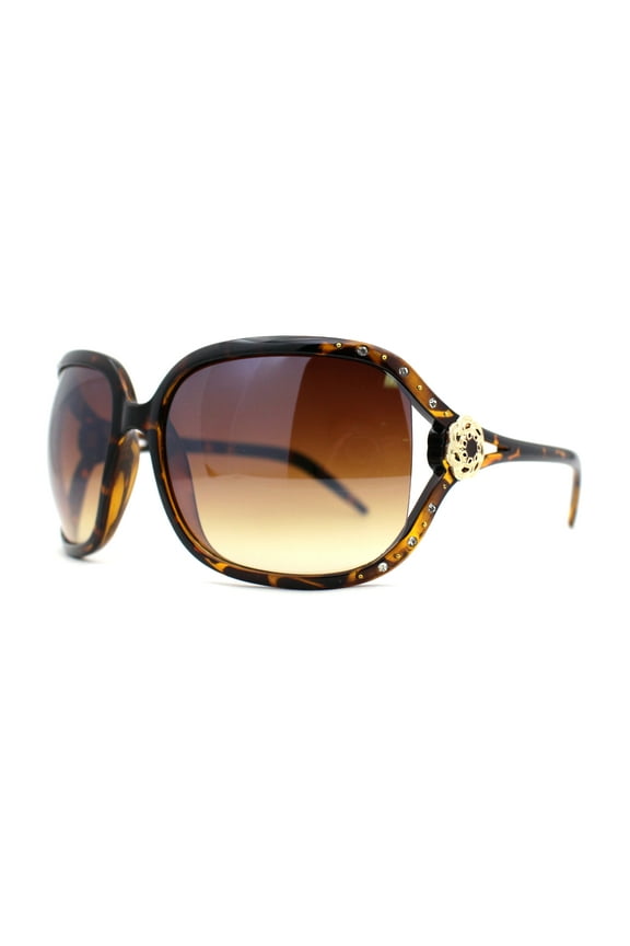 Womens Rhinestone Jewel Hinge Exposed Lens Butterfly Designer Sunglasses Tortoise Brown