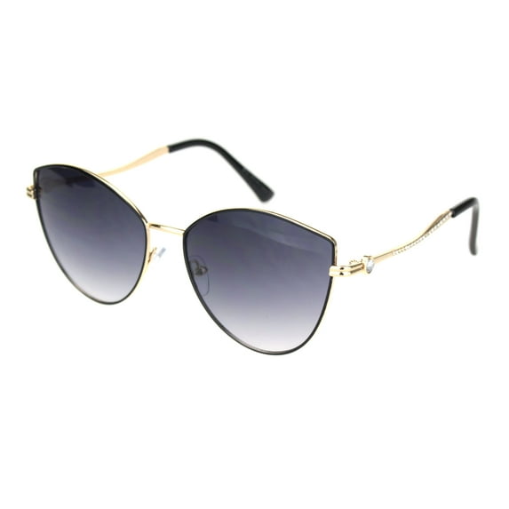 Womens Rhinestone Jewel Hinge Metal Rim Cat Eye Sunglasses Black Smoke