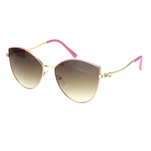 Womens Rhinestone Jewel Hinge Metal Rim Cat Eye Sunglasses Pink Brown