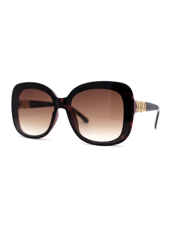Womens Rhinestone Jewel Hinge Oversize Butterfly Designer Sunglasses Burgundy Tortoise Brown