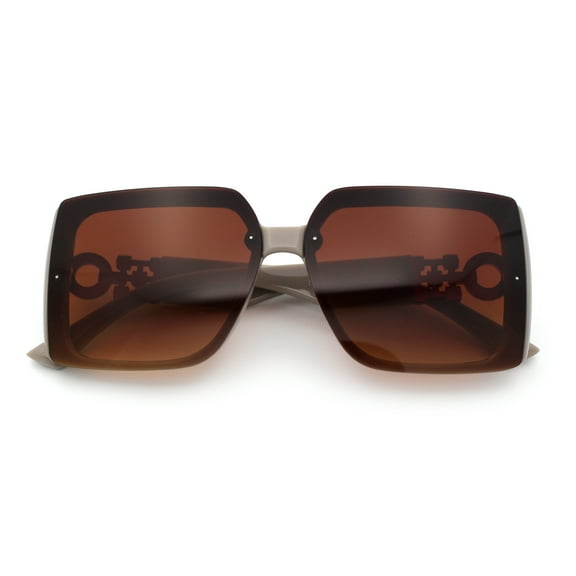 Womens Rhinestone Jewel Hinge Rectangle Rimless Butterfly Diva Sunglasses Grey - Brown