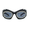 thumbnail image 1 of Womens Rhinestone Jewel Lens Trim Sport Wrap Flaming Plastic Sunglasses All Black, 1 of 1