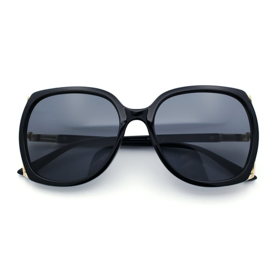 Womens Rhinestone Jewel Ribbon Temple Oversized 90s Butterfly Sunglasses All Black