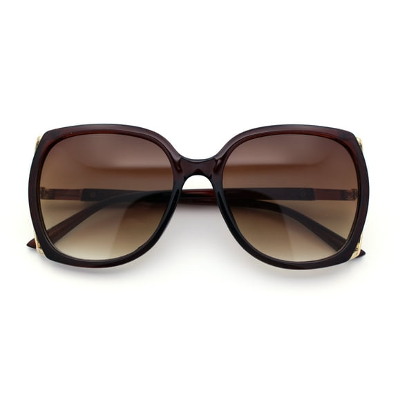 Womens Rhinestone Jewel Ribbon Temple Oversized 90s Butterfly Sunglasses All Brown