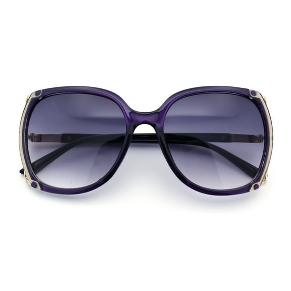 Womens Rhinestone Jewel Ribbon Temple Oversized 90s Butterfly Sunglasses All Purple