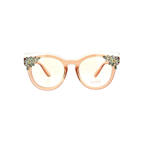 Womens Rhinestone Jewel Trim Panel Shield Lens Horned Sunglasses Light Orange