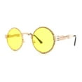 thumbnail image 1 of Womens Rhinestone Jewel Victorian Fancy Engraving Hippie Round Sunglasses Gold Yellow, 1 of 4