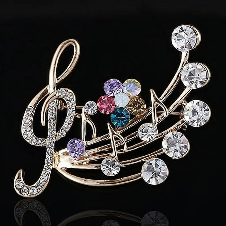 Womens Rhinestone Musical Note Blossom Brooch Pin Jewelry Party Xmas Gift