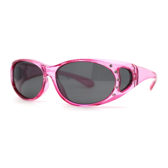 Womens Rhinestone Polarized Oval Fit Over Sunglasses Pink Black