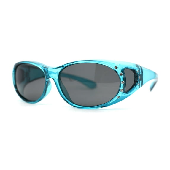 Womens Rhinestone Polarized Oval Fit Over Sunglasses Teal Black