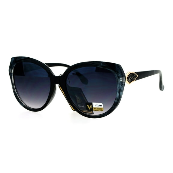 Womens Rhinestone Rock Candy Glitter Hinge Large Butterfly Sunglasses Black Reptile