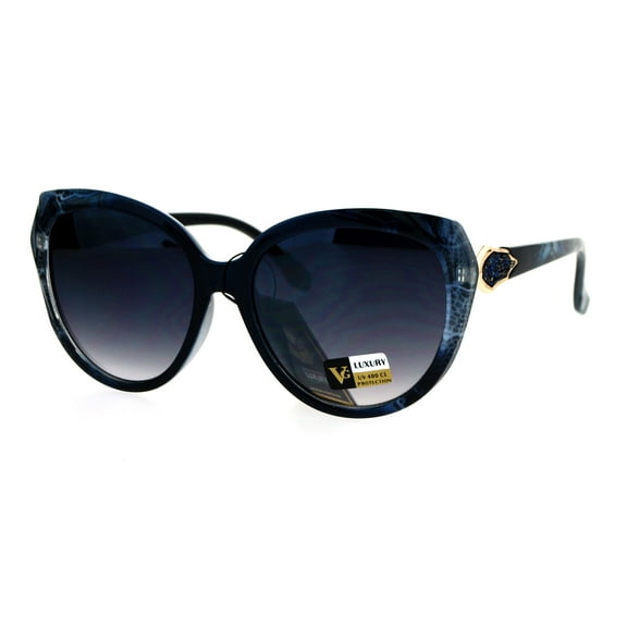 Womens Rhinestone Rock Candy Glitter Hinge Large Butterfly Sunglasses Blue Reptile