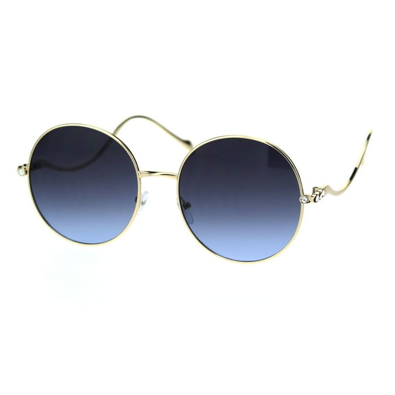 Womens Rhinestone Round Metal Rim Wavy Arm Luxury Sunglasses Gold Smoke