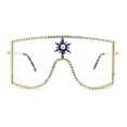 thumbnail image 1 of Womens Rhinestone Shield Lace Mesh Lens Luxury Metal Rim Sunglasses Gold Blue, 1 of 4