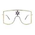 thumbnail image 1 of Womens Rhinestone Shield Lace Mesh Lens Luxury Metal Rim Sunglasses Gold Purple, 1 of 4