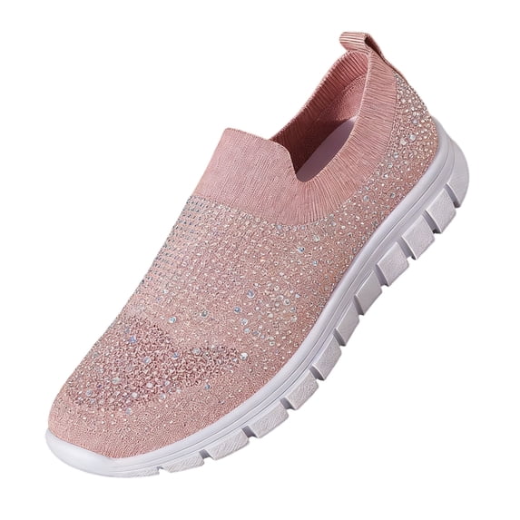 Womens Rhinestone Shoes Mesh Sparkling Glitter Slip On Sneaker Non Slip Running Walking Shoes Gym Sports Athletic Sneaker Lightweight Casual Fashion Sneakers, 38