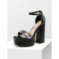 thumbnail image 1 of Womens Rhinestone Strap London Platform Chunky Heel Pumps With Ankle Strap, 1 of 8