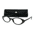 thumbnail image 1 of Womens Rhinestone Studded Oval Cat Eye Reading Glasses with Hard Case Black +1.25, 1 of 4