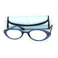 thumbnail image 1 of Womens Rhinestone Studded Oval Cat Eye Reading Glasses with Hard Case Blue +2.25, 1 of 4