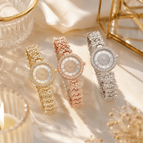 Womens Rhinestone Watch Small Dial Quartz Bracelet Watch With Alloy Band And Rhinestone Accents For Dress Evening Jewelry