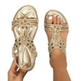 thumbnail image 1 of Womens Rhinestones Flats Dressy Sandals Sparkly Crystal Boho Wedge Low Heels Open Toe Slingback Dress Sandals, 1 of 6