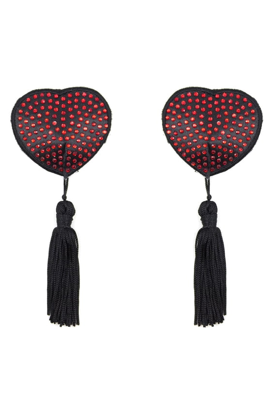 Womens Rhinestones Heart Pasties Breast Nipple Covers with Tassels Jewelry Sticky Bras Reusable Adhesive Chest Stickers