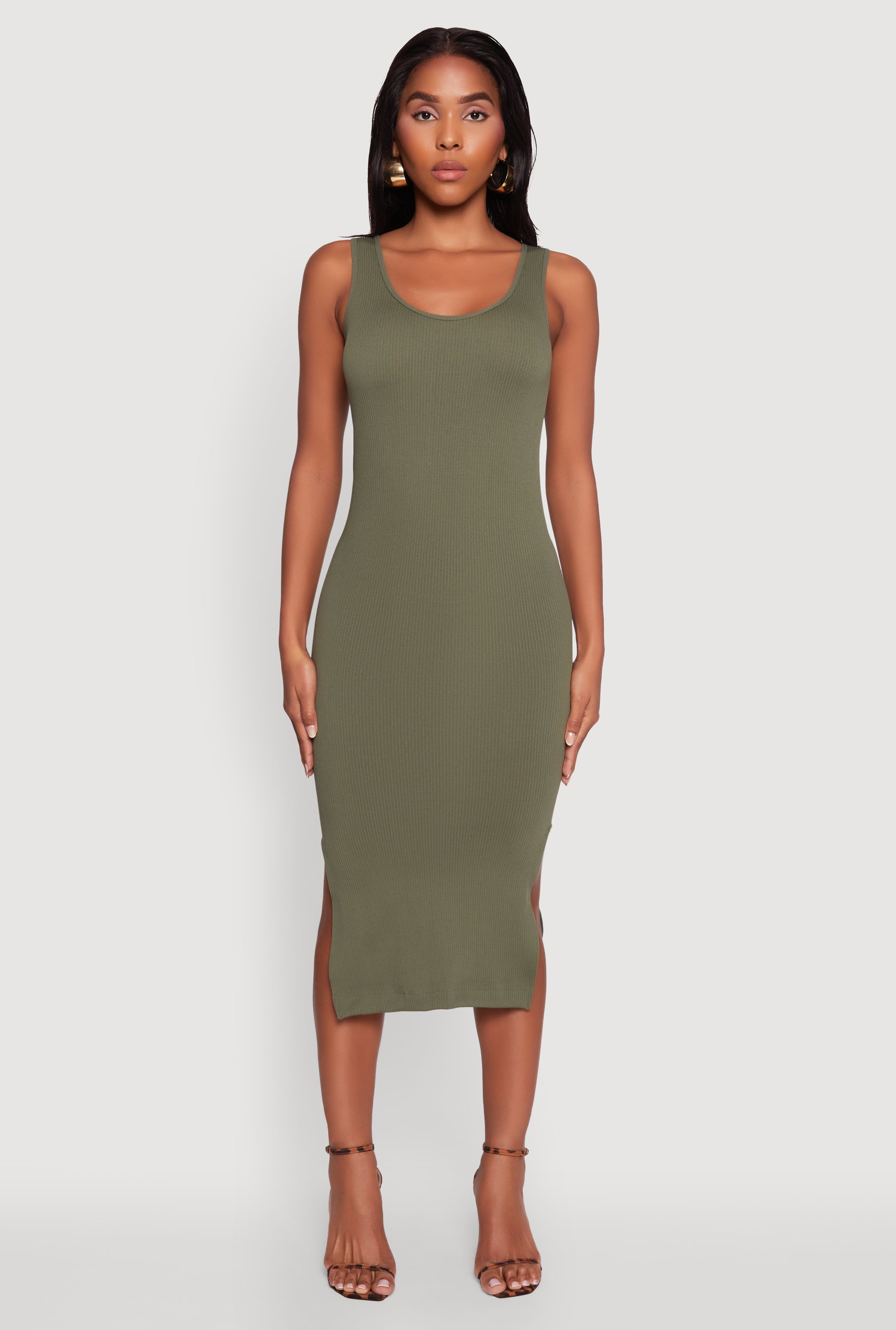 Womens Rib Knit Scoop Neck Side Slit Tank Dress - Walmart.com