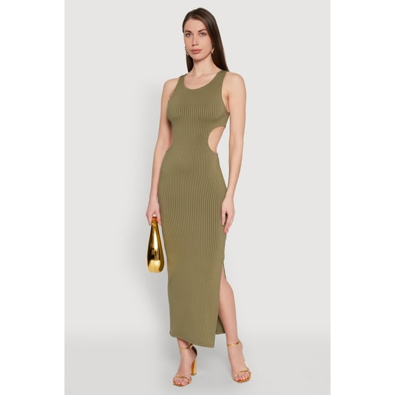 Womens Rib Knit Side Cut Out Maxi Dress