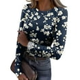 thumbnail image 1 of Womens Rib Knit Tunic Tops Plus Size Crew Neck Ribbed Long Sleeve T Shirt Floral Print Fall Jumper Tops, 1 of 5