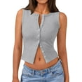 thumbnail image 1 of Womens Ribbed Button Down Sleeveless Shirts Summer Going Out Cropped Tank Top, 1 of 5