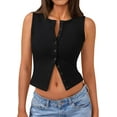 thumbnail image 1 of Womens Ribbed Button Down Sleeveless Shirts Summer Going Out Cropped Tank Top, 1 of 5