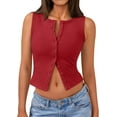 thumbnail image 1 of Womens Ribbed Button Down Sleeveless Shirts Summer Going Out Cropped Tank Top, 1 of 5