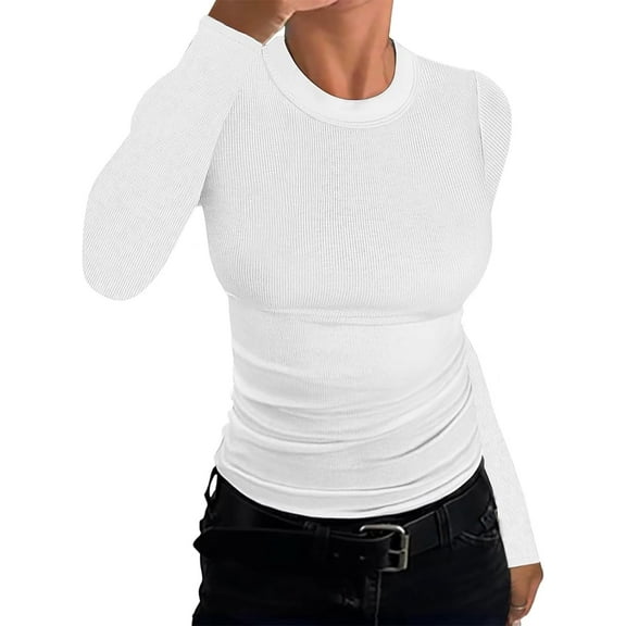 Womens Ribbed Crewneck Long Sleeve Shirts Slim Fit Basic Tunic Tops Tees